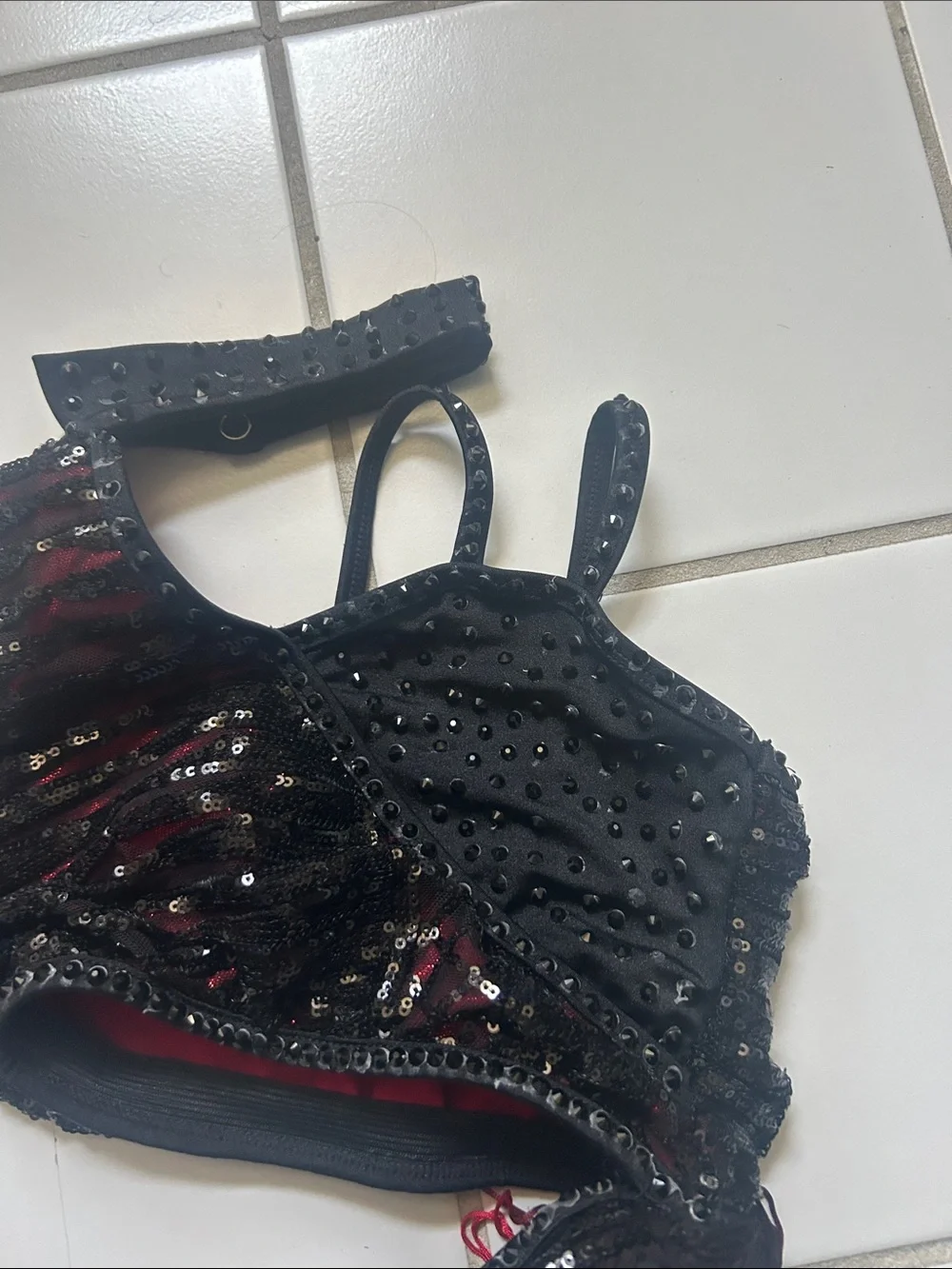Youth Black & Red Sequin Fringe Dance Costume Set